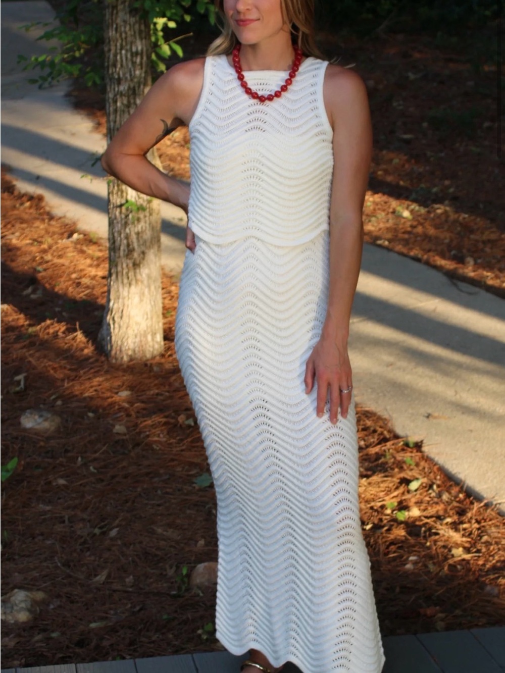 Sleeveless White Crochet Maxi Dress